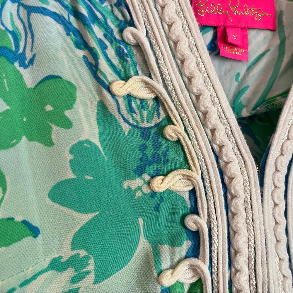 Lilly Pulitzer Madia Blue Green Tunic Shift Dress Small Crochet Neckline Resort - Picture 6 of 11